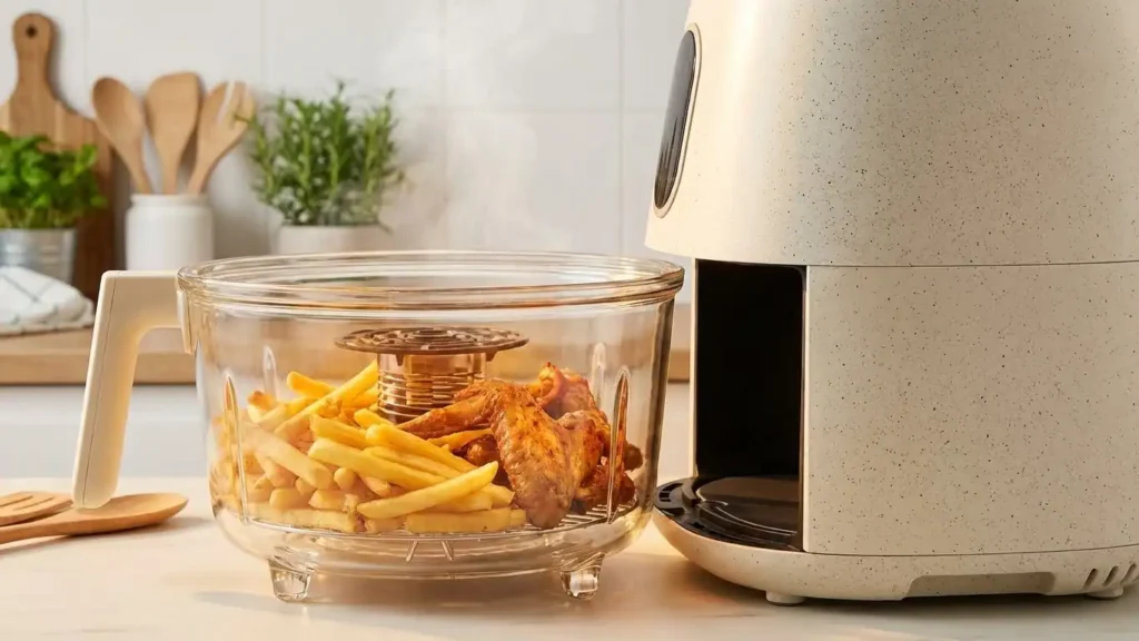 Glass and ceramic air fryers highlighting non-toxic, non-stick-free cooking materials