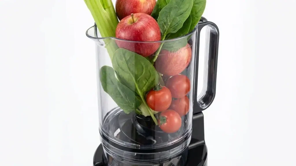 Wide mouth Aeitto Max5 Juicer allowing whole apples and vegetables without chopping