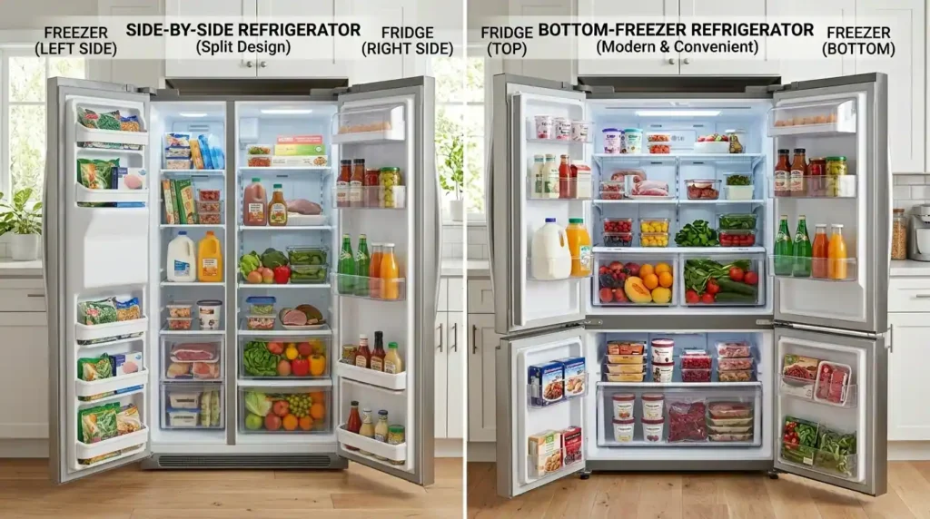 double door fridge top freezer vs bottom freezer comparison