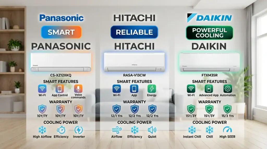 ton AC comparison showing top brands for cooling performance and features