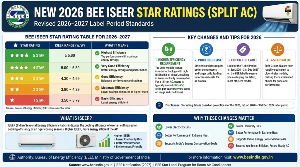 BEE ISEER star rating infographic showing updated efficiency standards in India