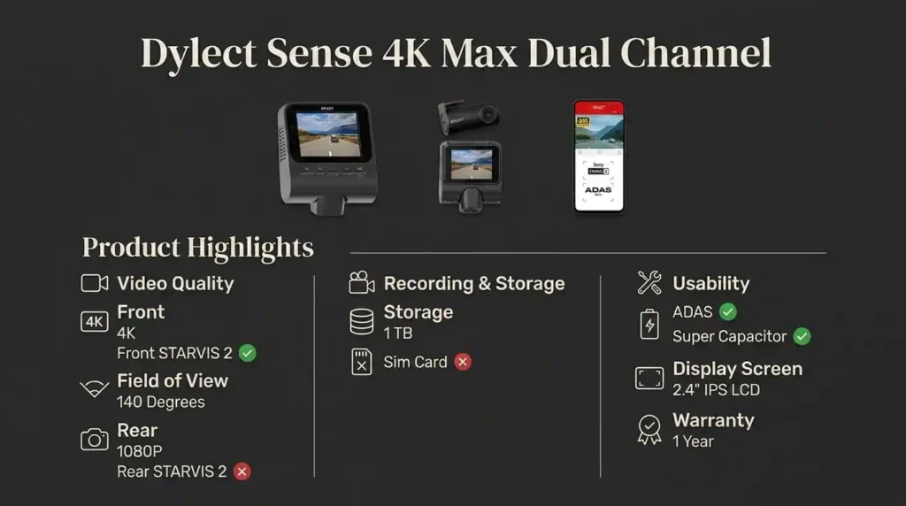 featuring the Dylect Sense 4K Max dual-channel dashcam with 4K recording and STARVIS 2 support.
