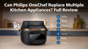 Philips OneChef Review showing the 6L multi cooker designed to replace an air fryer, rice cooker, steamer, OTG, and toaster in modern kitchens.