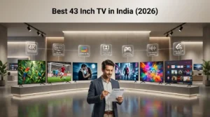 Comparison of the best 43 inch TVs in India for 2026, featuring multiple 4K and QLED smart TVs displayed side by side for buyers.