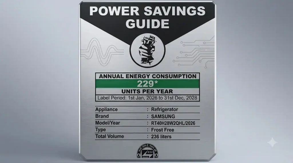 Refrigerator energy label showing annual electricity consumption of 229 units per year.