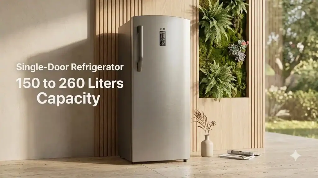 Single-door refrigerator with 150 to 260 litres capacity for bachelors and small households.