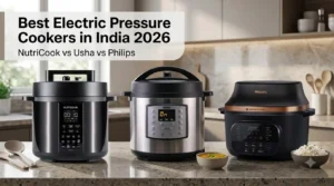 Best electric pressure cookers in India 2026 featuring NutriCook, Usha iChef and Philips OneChef