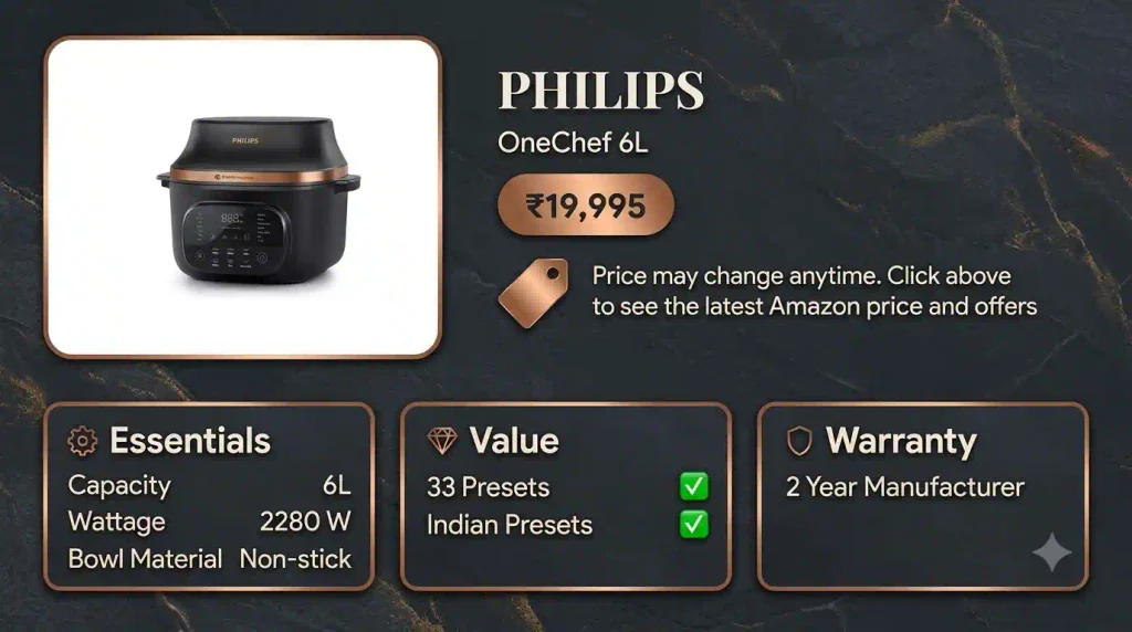 Philips OneChef 6L multicooker with 2280W power, non-stick bowl and 33 cooking presets